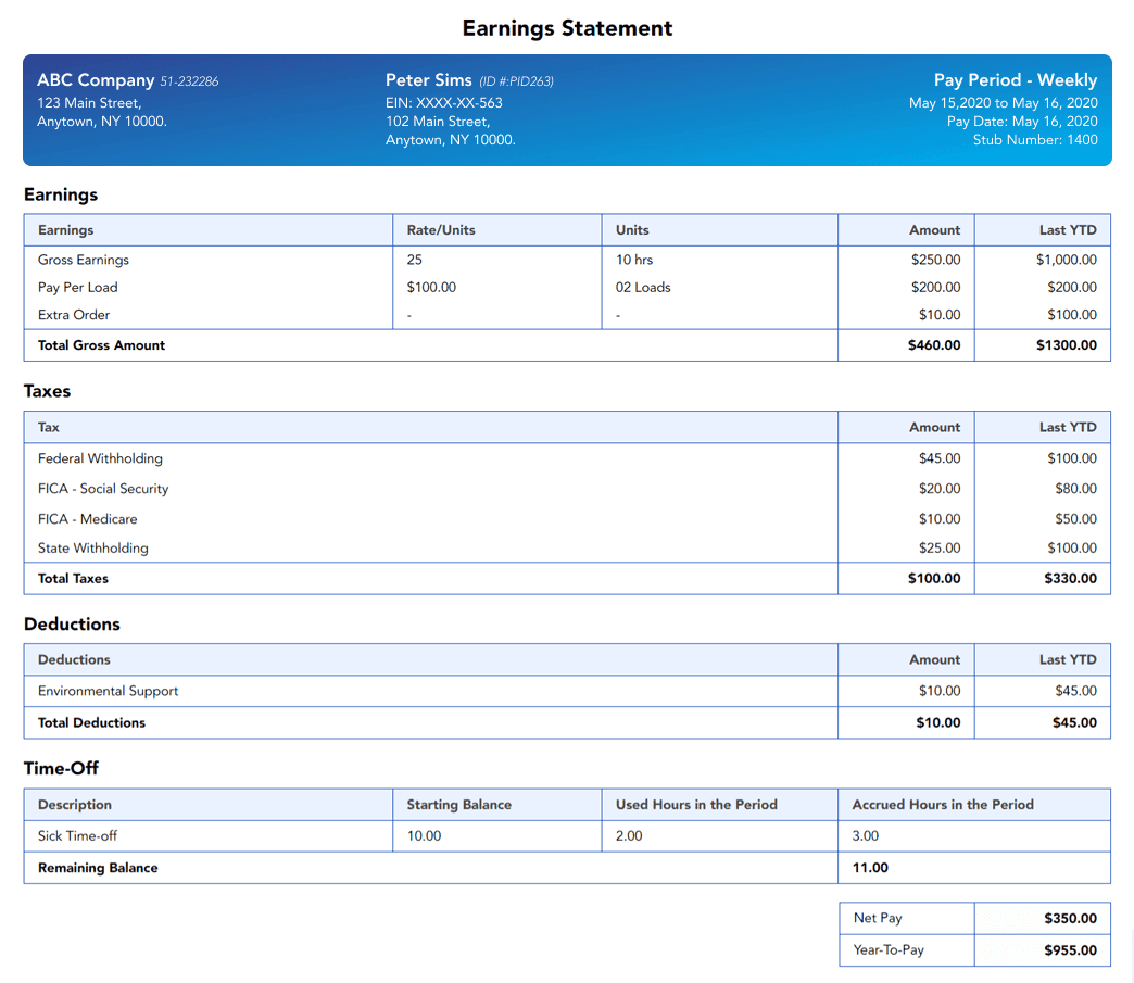Vertical - Modern paystub template