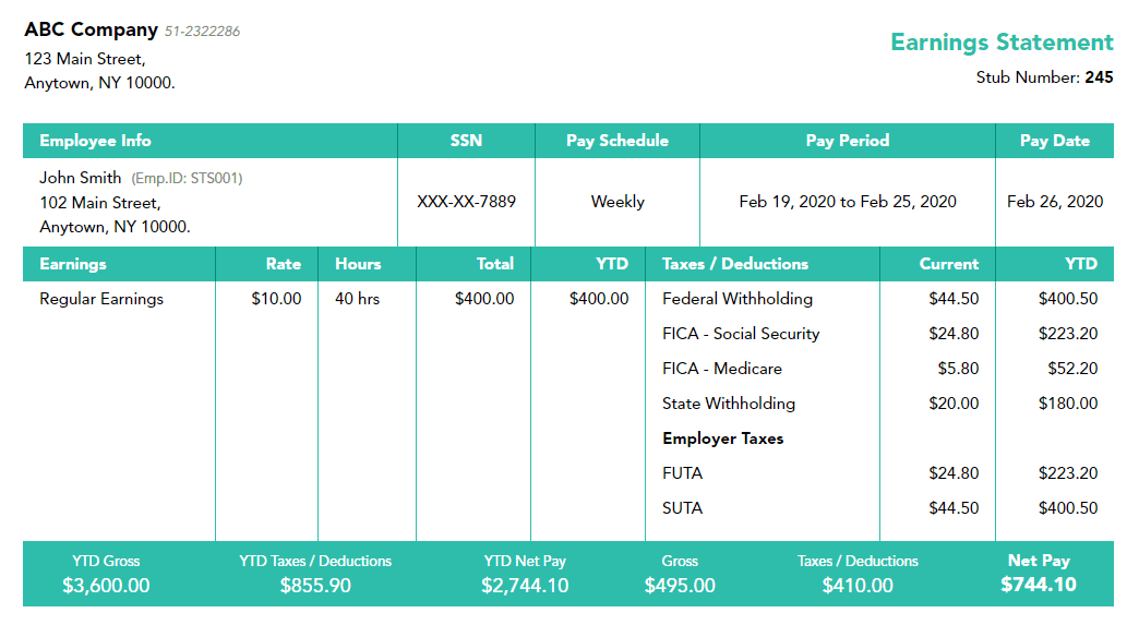 Aqua contractor paystub template