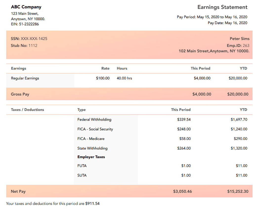 Vertical - Classic paystub template