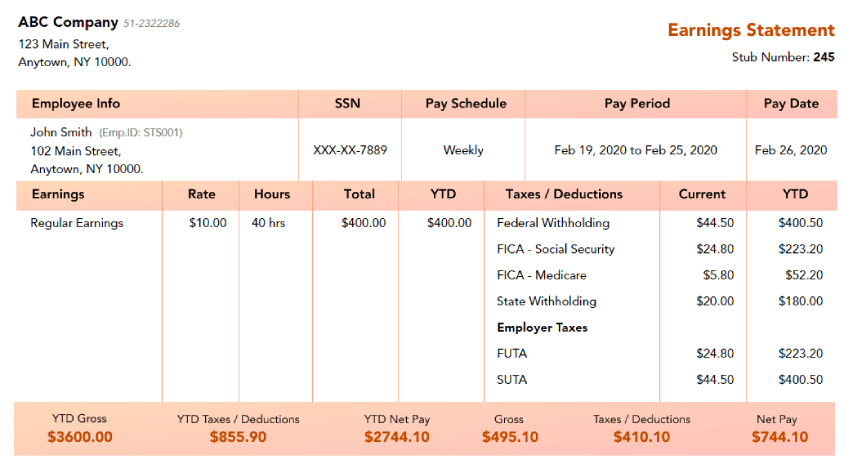 Wood Lily Template pay stub preview