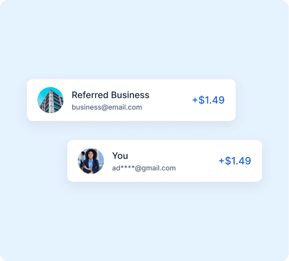 Referral credits added for a referred business and your account