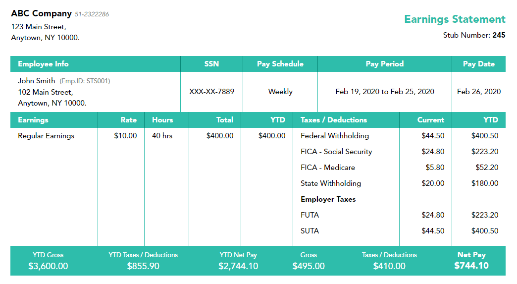 Free Aqua paystub template