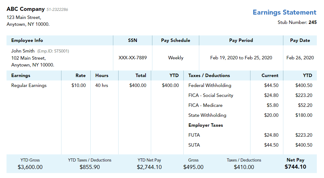 Free Paycheck Stub Template from www.123paystubs.com