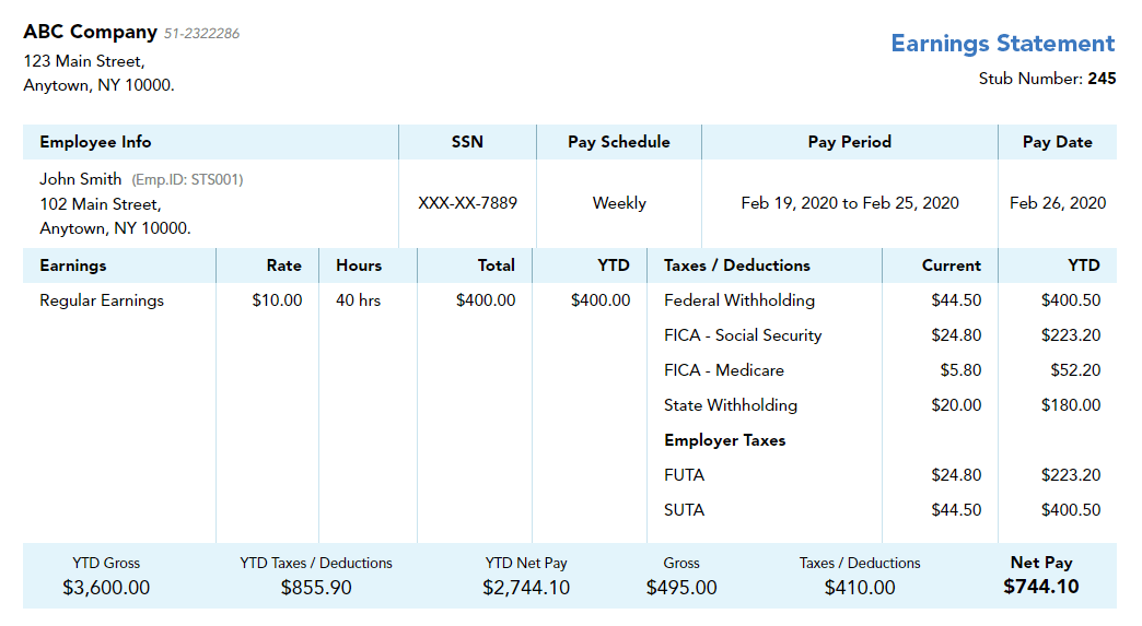 Free Myrtle paystub template