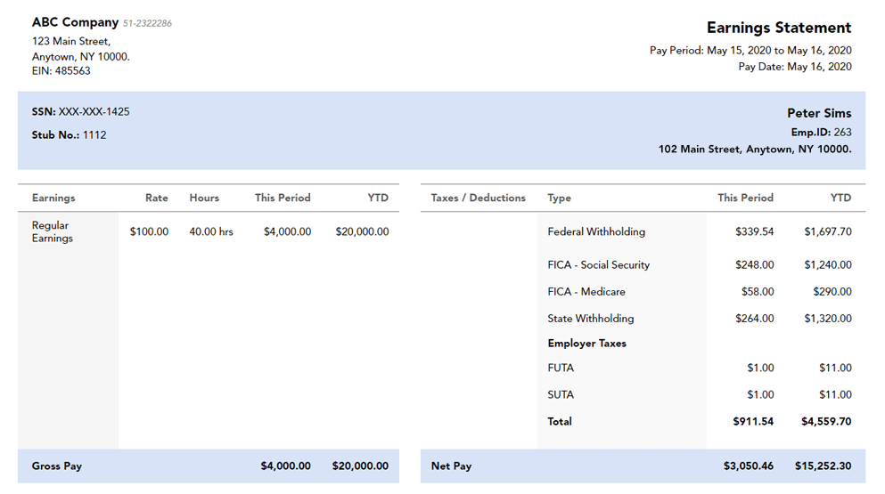 Free Long Creek paystub template