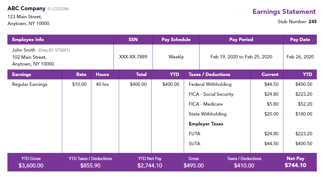 Free Wisteria paystub template