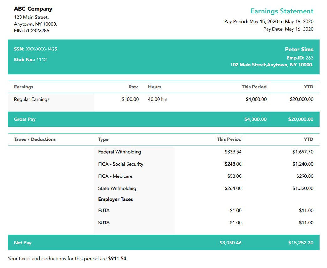 Free American Elm paystub template