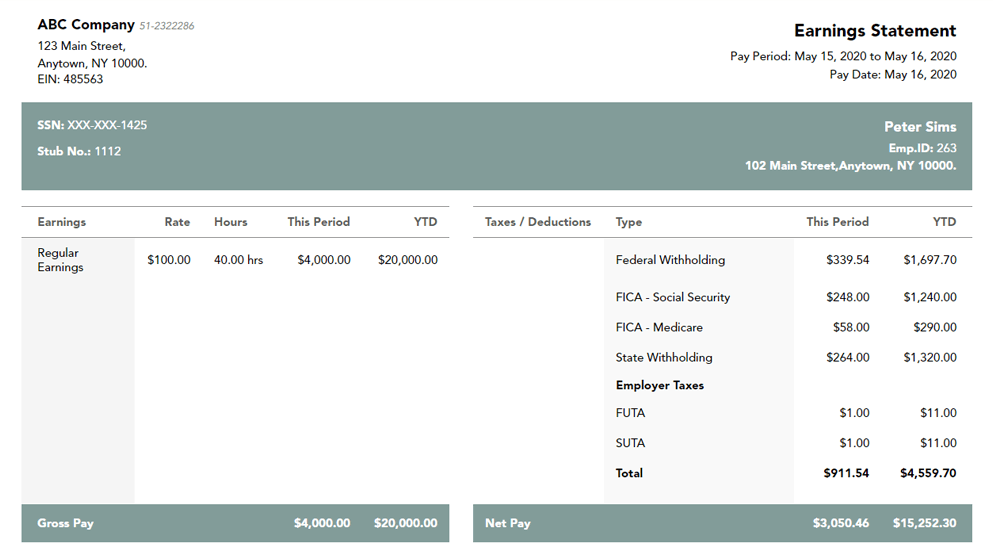 Free Myrtle paystub template